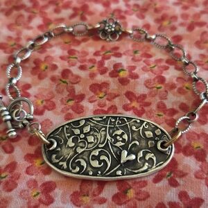Sterling Silver Floral Link Bracelet - Silver